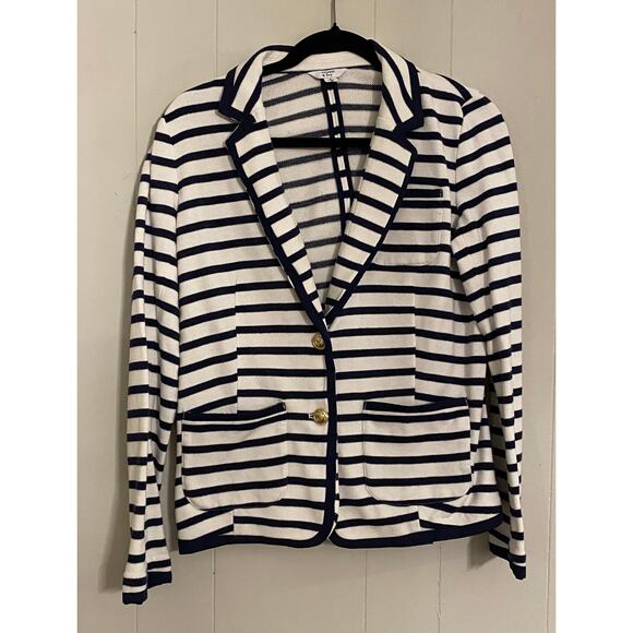 Crown & Ivy Navy White Breton Stripe Blazer Jacket Nautical Buttons Pockets (S) - Picture 1 of 11